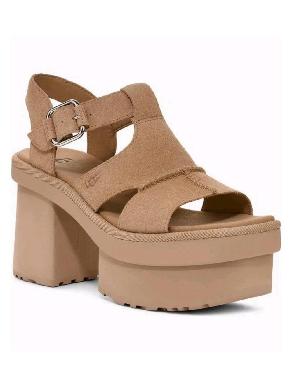 NWT UGG New Heights Platform T-Strap Suede Sandals Sz 8.5 NWOB